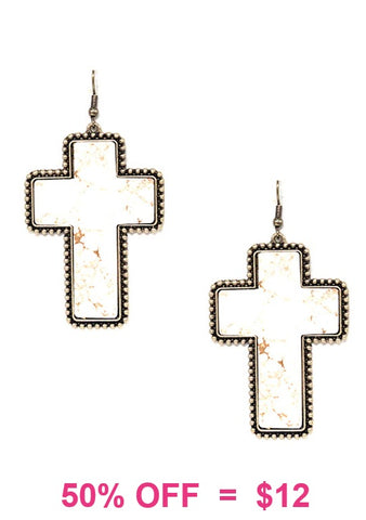 Cream stone Cross earrings