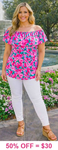 Pink Floral On or Off The Shoulder Long Top