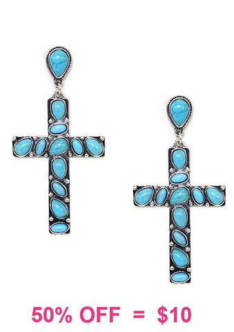 Turquoise stones Cross dangle earrings