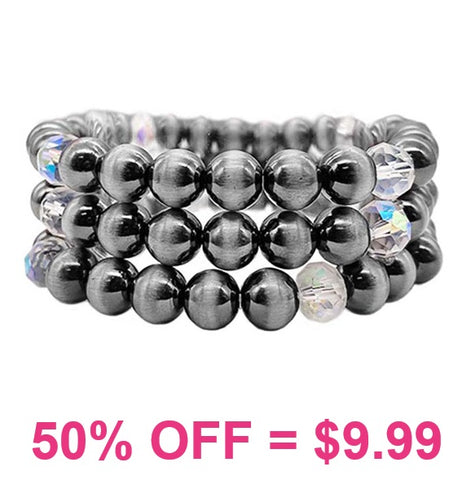 Silver Navajo pearl & Crystal 3 piece bracelet set