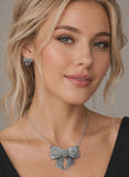 Silver Bow Necklace with Earrings