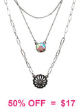 Silver 3 layer Western bling necklace