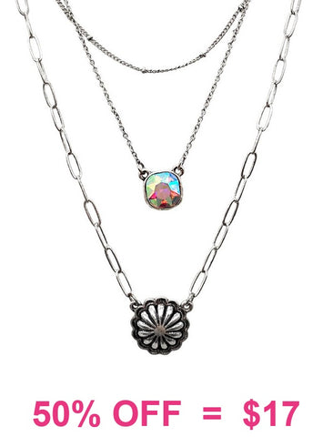 Silver 3 layer Western bling necklace