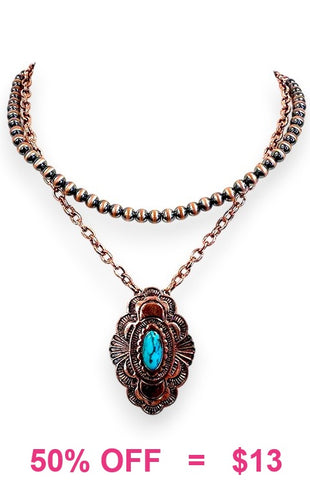 Copper necklace with medium concho pendant