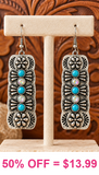 Silver rectangle earrings with bling & turqiose stones