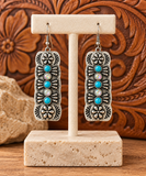 Silver rectangle earrings with bling & turqiose stones