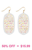 White Oval Bling Paved Rhinestone earrings