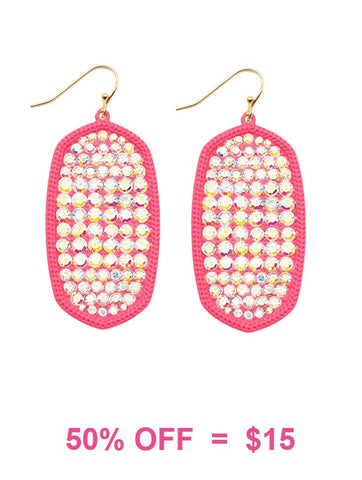 Neon  Pink Oval Bling Paved Rhinestone earrings