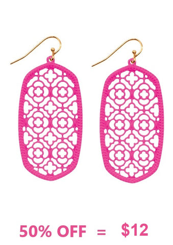 Pink lattice oval earrings