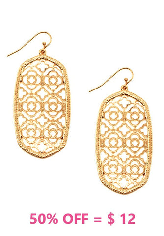 Gold Lattice oval earrings