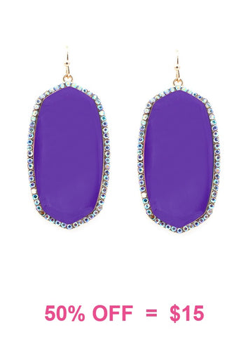 Purple Oval Earrings with bling trim
