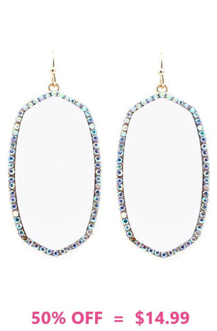 White Oval Earrings with bling trim