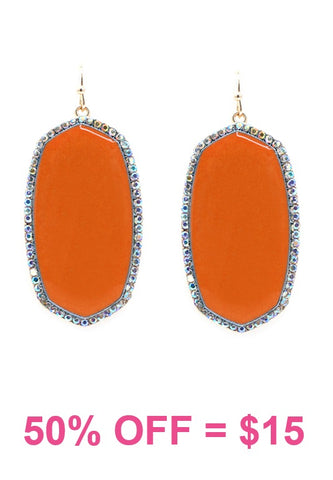 Orange Oval Earrings with bling trim