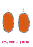 Orange Oval Earrings with bling trim