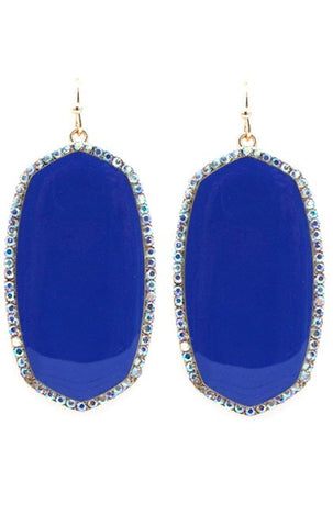 * Blue Oval Earrings with bling trim