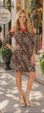 S,M,  Leopard Flutter Tunic with Red Criss Cross Neck & Cold Shoulders