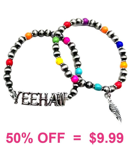 YEEHAW Silver stretch bracelet set