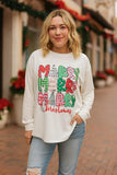2X, 3X MERRY Christmas white long sleeve top