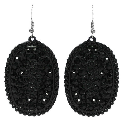 Black Oval Earrings with Black Rhinestones- MEDIUM SIZE