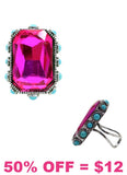 Pink rectangle stone ring with turquoise and silver setting