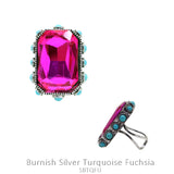 Pink rectangle bling ring turquoise stone trim