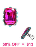 Pink rectangle bling ring turquoise stone trim