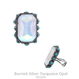 White bling rectangle ring turquoise stone trim
