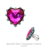 Pink Bling Heart stone ring with turquoise and silver setting