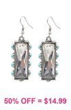 Bling rectangle earrings with turquoise stone trim
