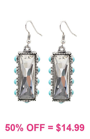 Bling rectangle earrings with turquoise stone trim