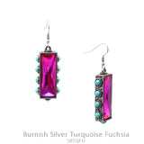 Pink rectangle earrings with turquoise stone trim