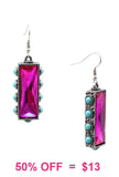 Pink rectangle earrings with turquoise stone trim