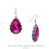 Pink Bling teardrop earrings with turquoise stone trim