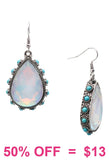 White Bling teardrop earrings with turquoise stone trim