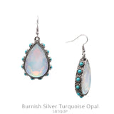 White Bling teardrop earrings with turquoise stone trim