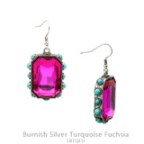 Pink Rectangle Bling earrings with turquoise stone trim