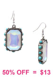 Rectangle Bling earrings with turquoise stone trim