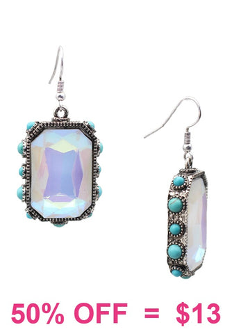 Rectangle Bling earrings with turquoise stone trim