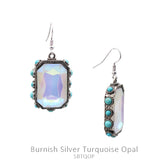 Rectangle Bling earrings with turquoise stone trim