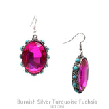 Pink Oval Bling earrings with turquoise stone trim