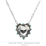 Clear bling heart necklace turquoise stone trim