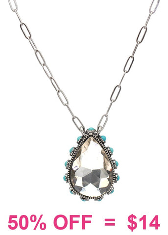 Clear Bling Teardrop Silver necklace