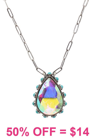 Bling AB Teardrop Silver necklace