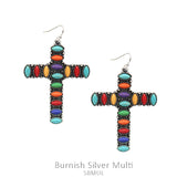 Colorful stones cross earrings