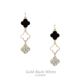 Black, White, Bling Clover Triple Dangle earrings