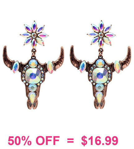 Copper & Bling Steer dangle Earrings