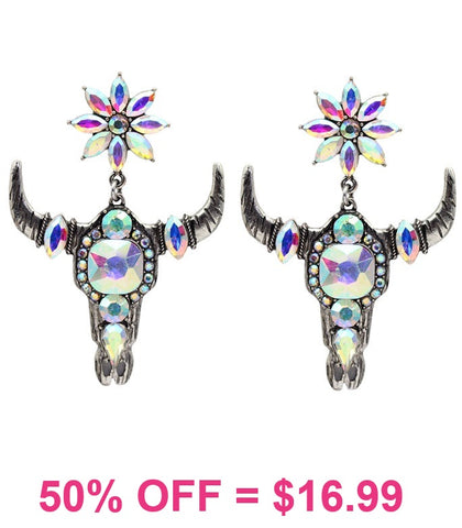 Silver & Bling Steer dangle Earrings