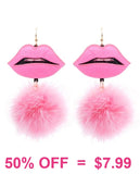 Pink Lip earrings with pom pom