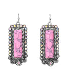 Pink Rectangle stone earrings with bling silver border