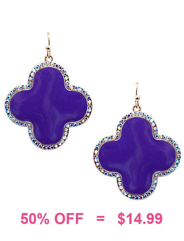 Purple Clover earrings with bling trim